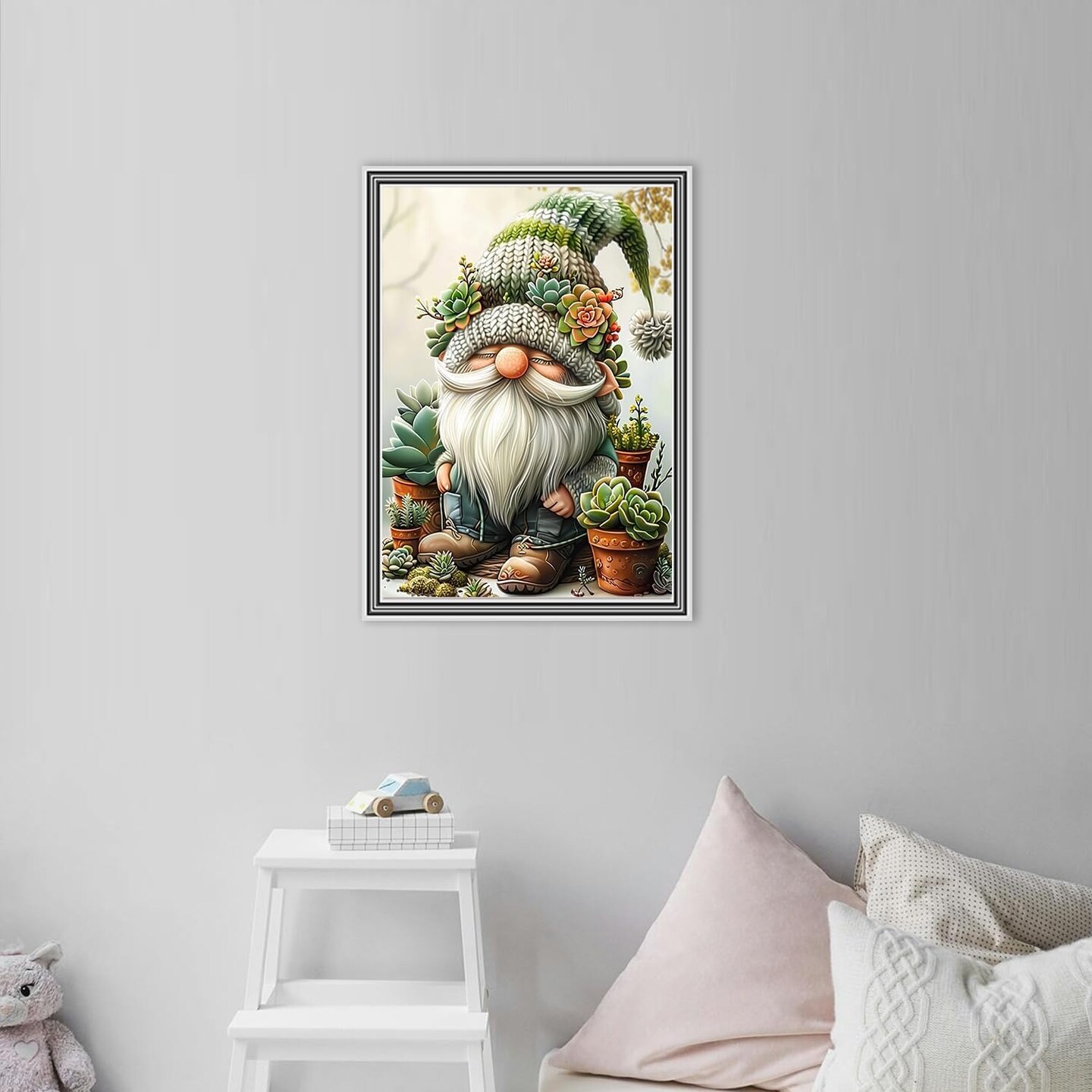DIY Easy Gnome Paint by Numbers Kit for Adults,Unframed Succulents Gnome Oil Paint by Number Kits for Beginner,Acrylic Painting Kits for Home Wall Decor 16X20 Inch.