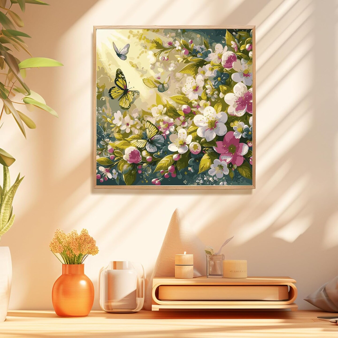 Paint by Numbers Kit for Adults Beginner, Flowers Butterfly Adult Paint by Number Kits on Canvas, Colorful Flowers DIY Acrylic Oil Number Painting Kits for Home Decor Gift 16&#x22;x16&#x22;