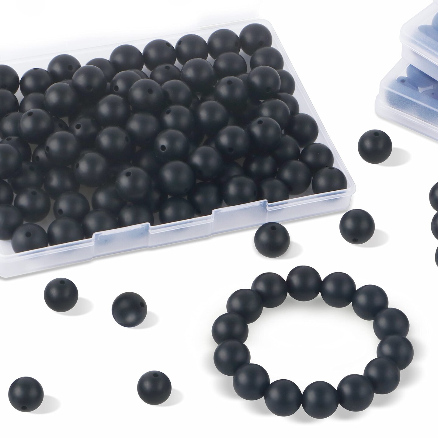 Sunrony 70Pcs Silicone Beads, 15mm Silicone Beads for Keychain Making Silicone Focal Beads Loose Rubber Silicone Beads for Necklace Making Kit and Bulk Round Silicone Beads for Pens (Black)