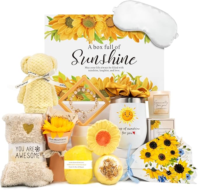Birthday Gifts for Women, Sunflower Self Care Package Christmas Gifts, Sending Get Well Soon Sympathy Gifts Basket Unique Relaxation Spa Gifts Box for Women, Her, Sister, Mom, Best Friends