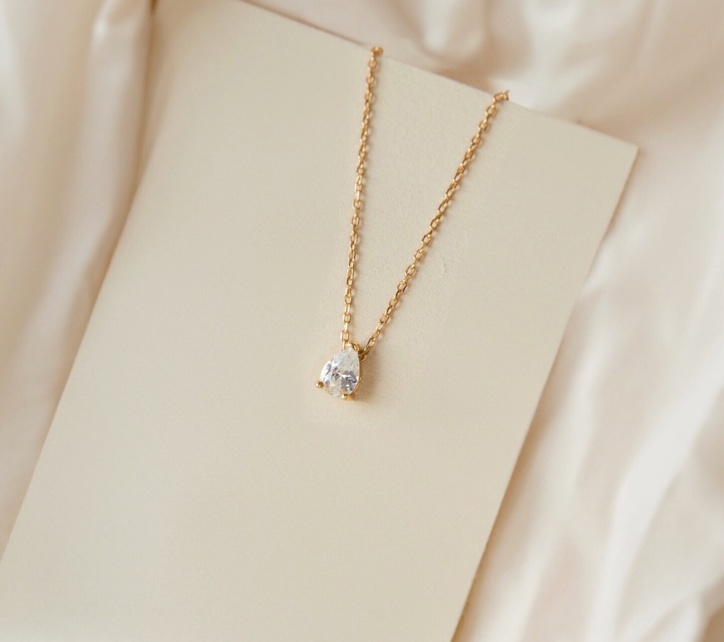 Teardrop Diamond Necklace | Silver Necklace with Gold filled Jewelry | Gift for Her 371493216964608000