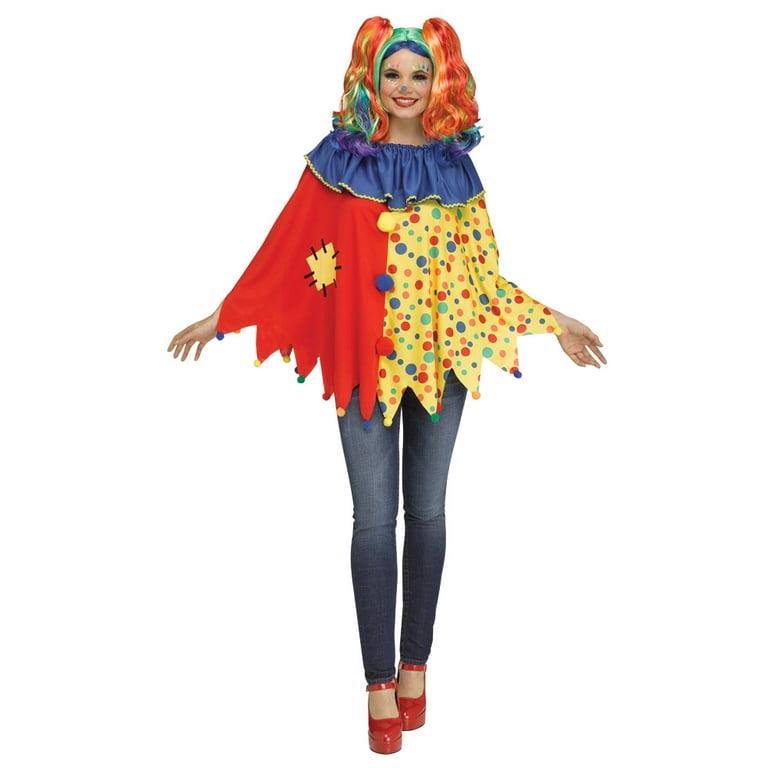 Womens Circus Clown Poncho, One Size, Multicolored Fits size 4-14