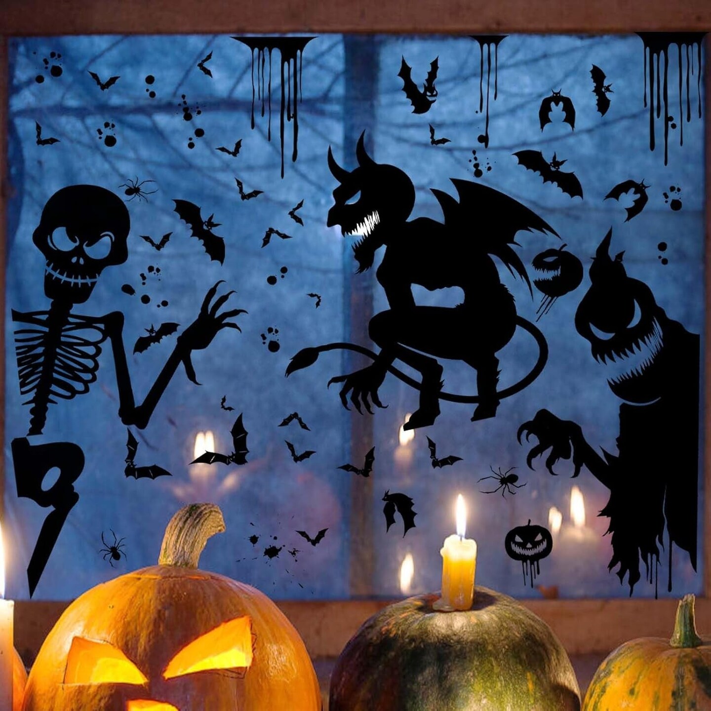 9 Sheets Halloween Decorative Window Stickers, Spooky Monster Window Sticker Halloween Horror Window Decals Scary Halloween Window Clings for DIY Door Home Party Decor (Style 2)