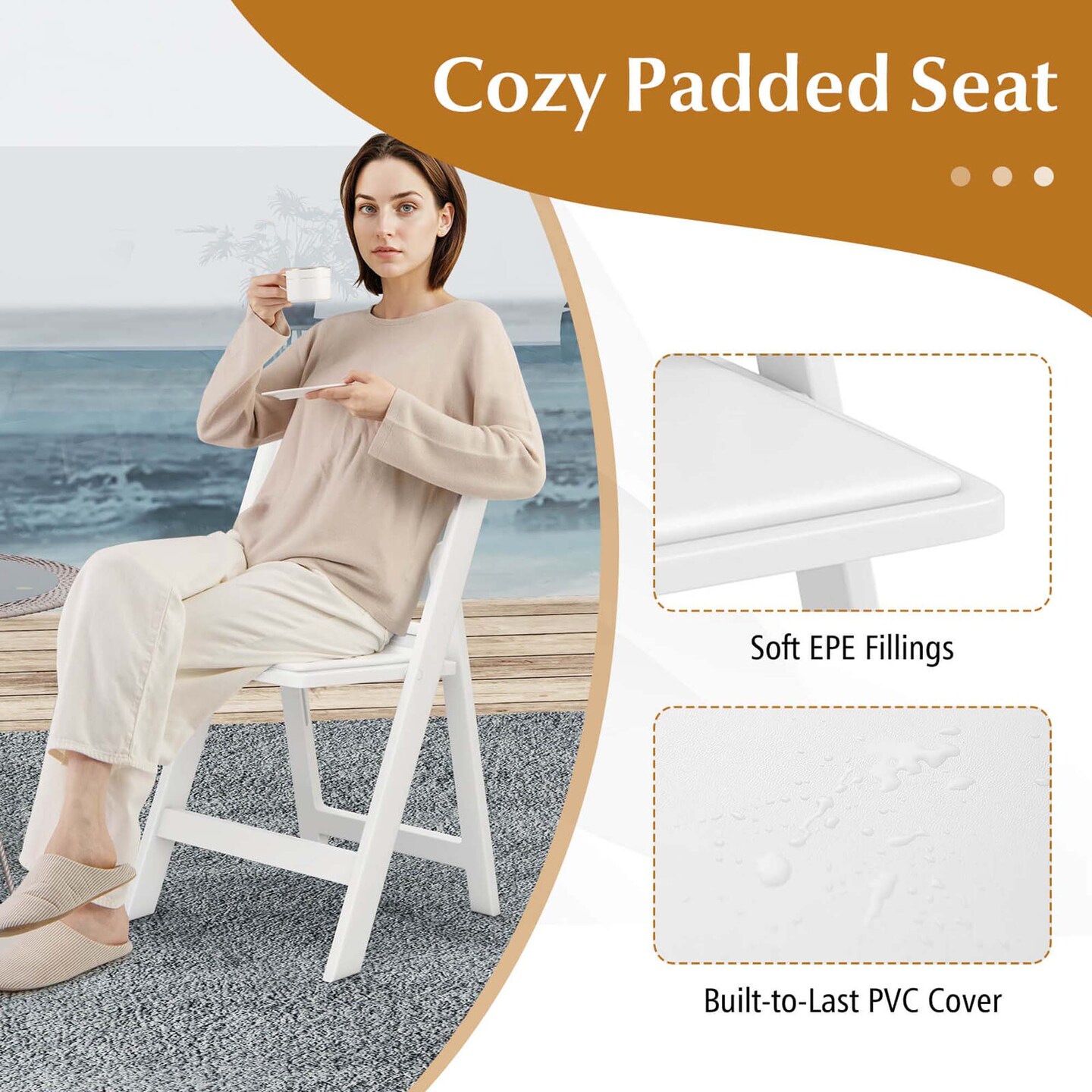 Costway 4/8/12/16/20 Pack Resin Folding Chairs with Padded Seat All-Weather Resin Frame Patio