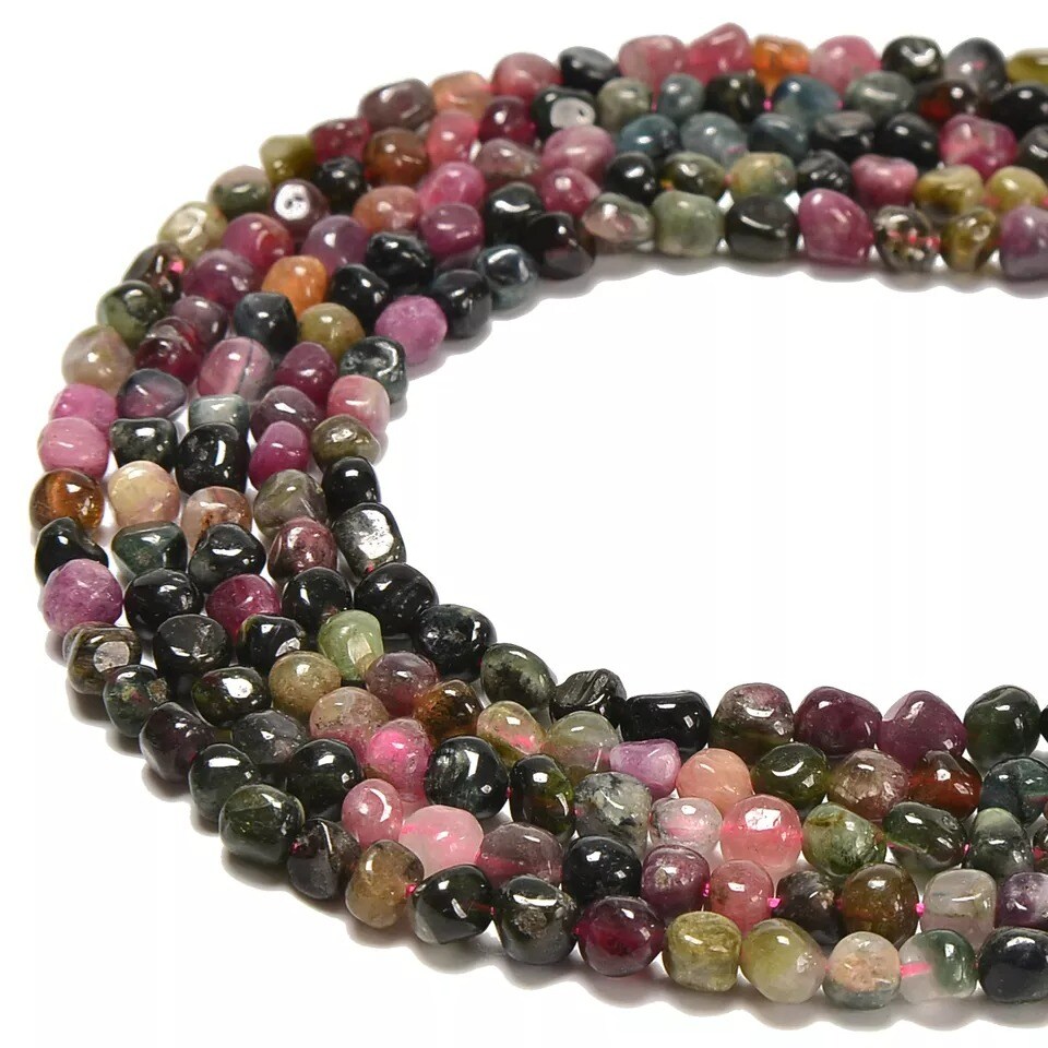 Natural Genuine Multi Color Tourmaline Nugget Beads Size 4-6mm 15.5&#x22; Strand