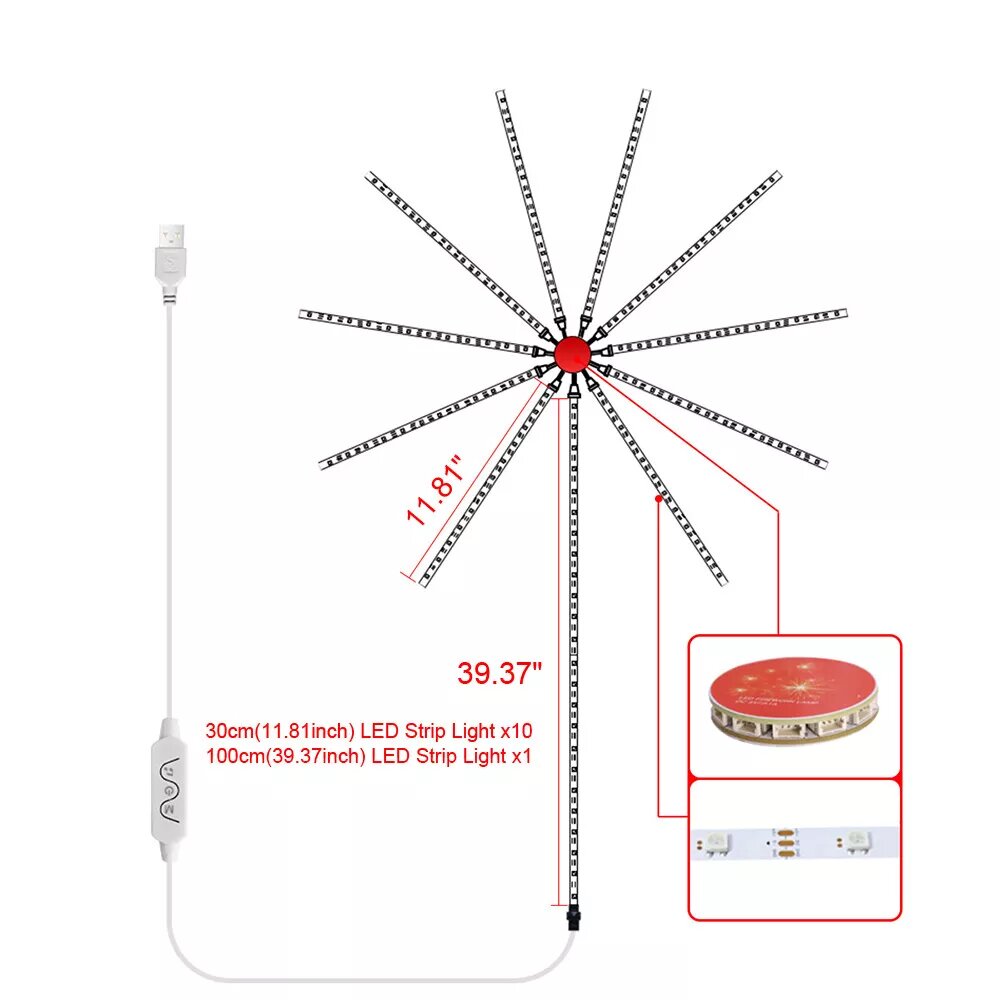 Kitcheniva LED Firework Strip Lights USB RGB Smart Music Sync APP Remote Control