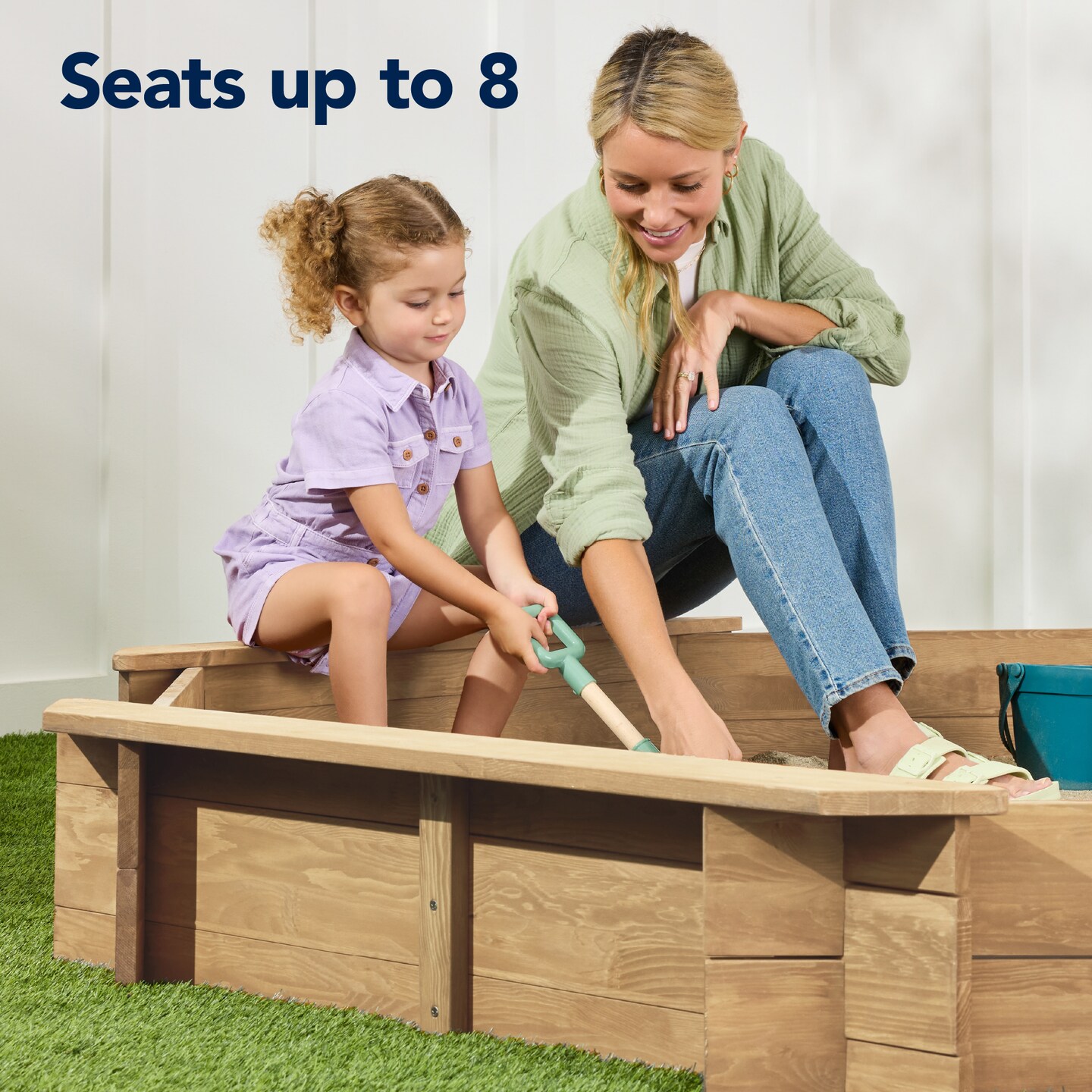 Best Choice Products Kid&#x27;s Octagonal Wooden Outdoor Sandbox w/ Benches, 8 Seats, Cover, XL Sandpit, Liner
