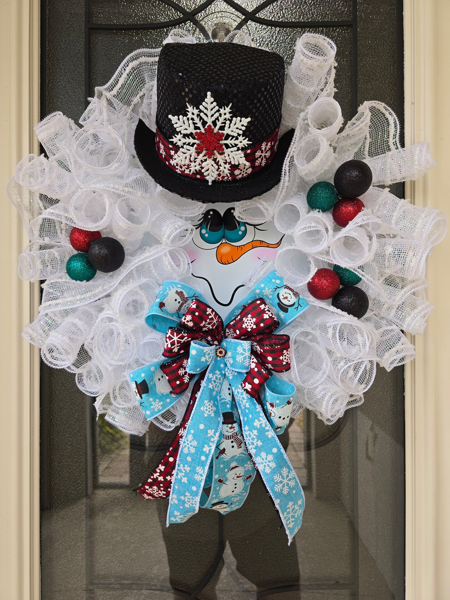 Lighted Snowman Wreath