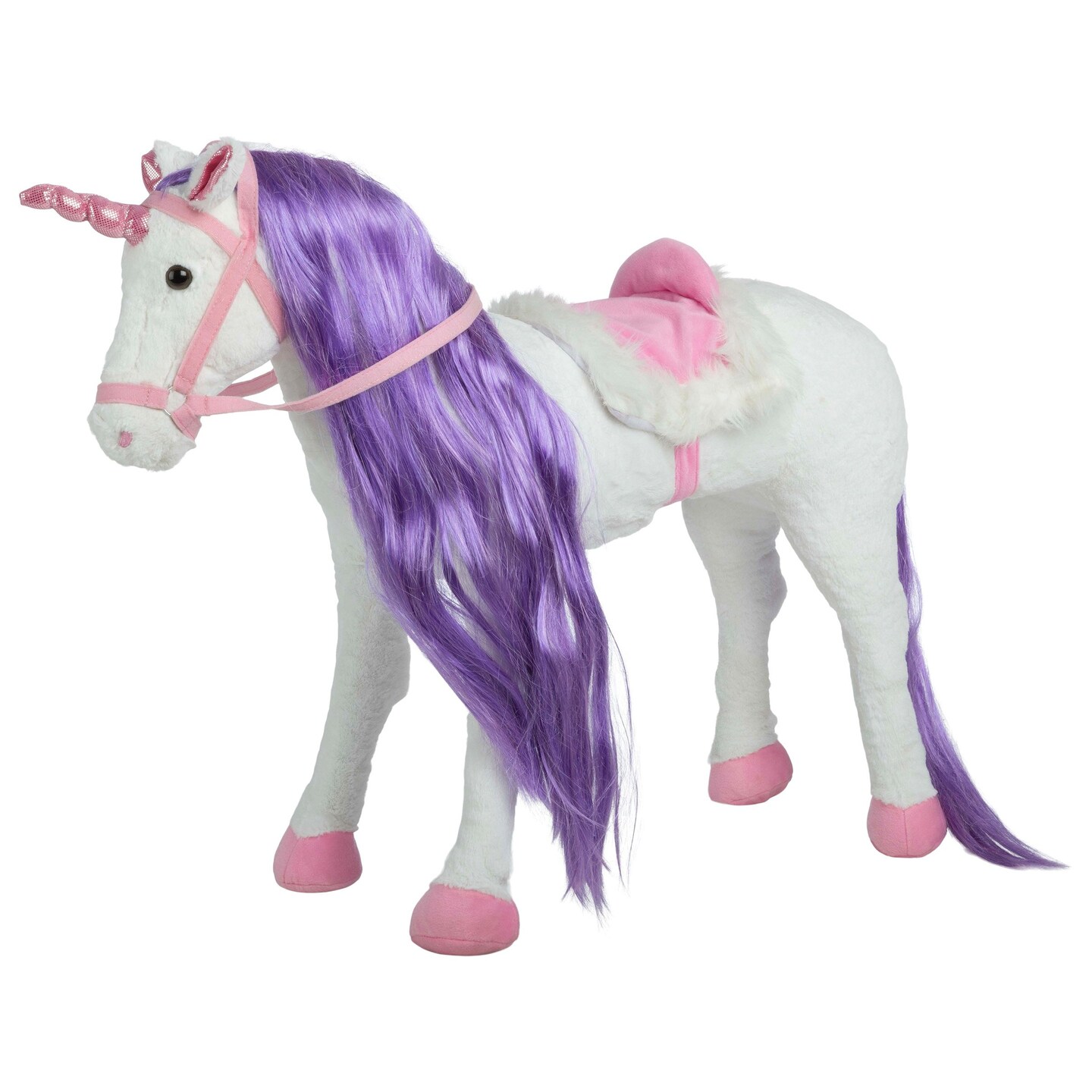 Ride On Horse Unicorn Plush Toy With Sounds For Kids Ages 3 And Up White Purple