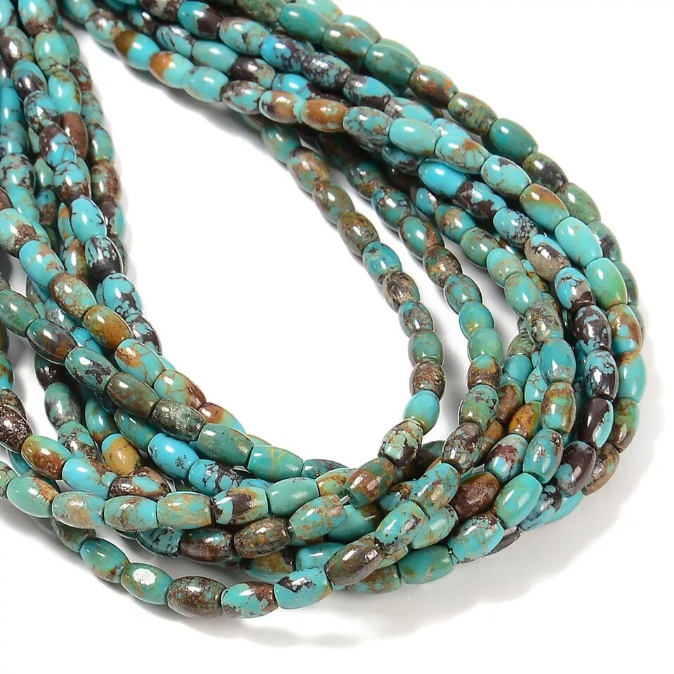 Natural Genuine Blue Turquoise Smooth Rice Shape Beads Size 4x6mm 15.5&#x27;&#x27; Strand
