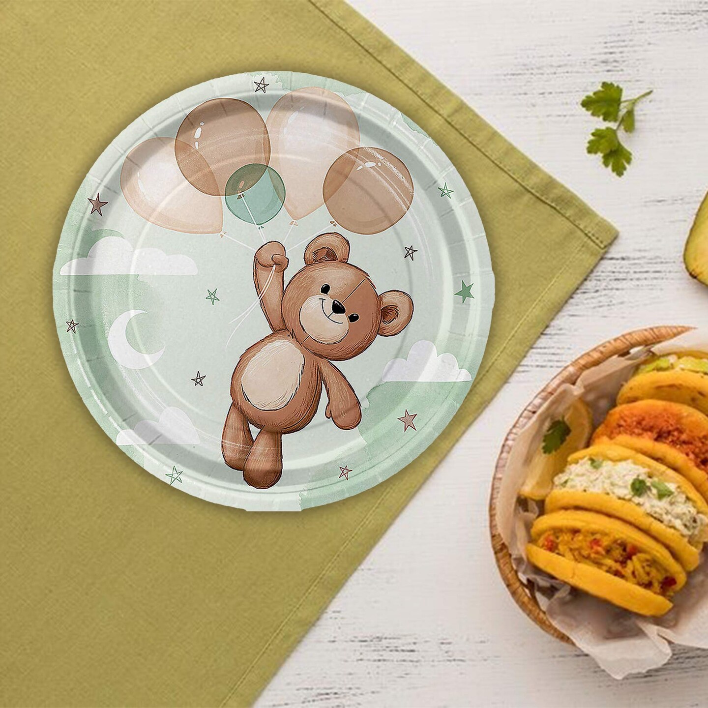8 Count Teddy Bear Paper Dessert Plates 7 Inch Disposable Tableware for Baby Shower and Birthday
