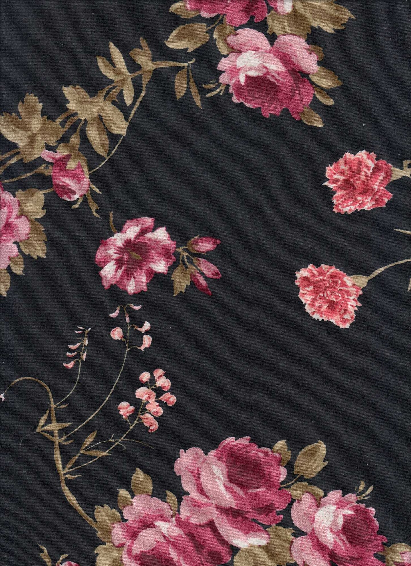 DTY Brushed Floral Print Fabric 1 Yard Soft Stretch Flowy Drape 58/60" Wide