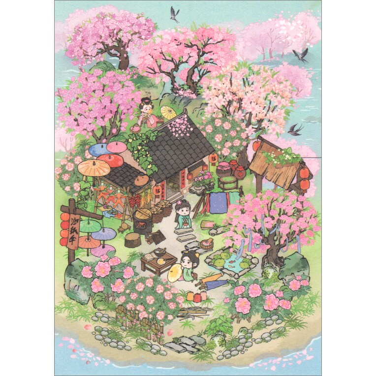 Peach Blossom Landscape Stickers, Isometric Sticker Set, Adorabilities
