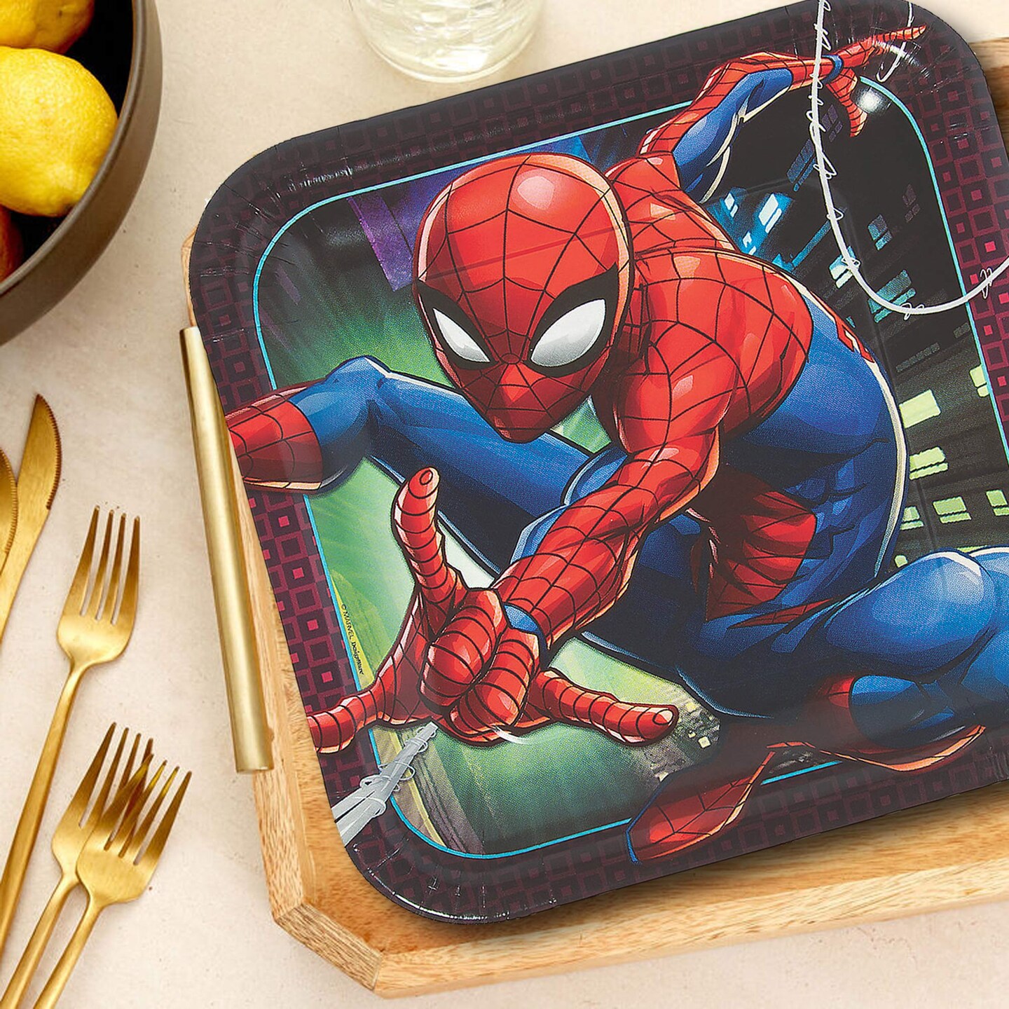 8 Count Spider Hero Party Square Paper Dinner Plates 9" Superhero Birthday Plates for Kids