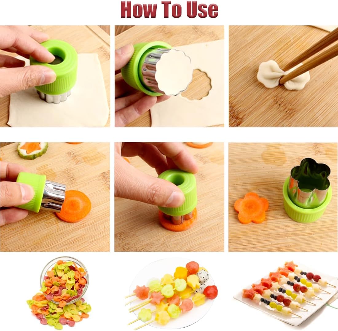 Fruit and Vegetable Cutter Stamp Set 9 Pieces - Love Heart, Star, Flower, Rabbit, Bear