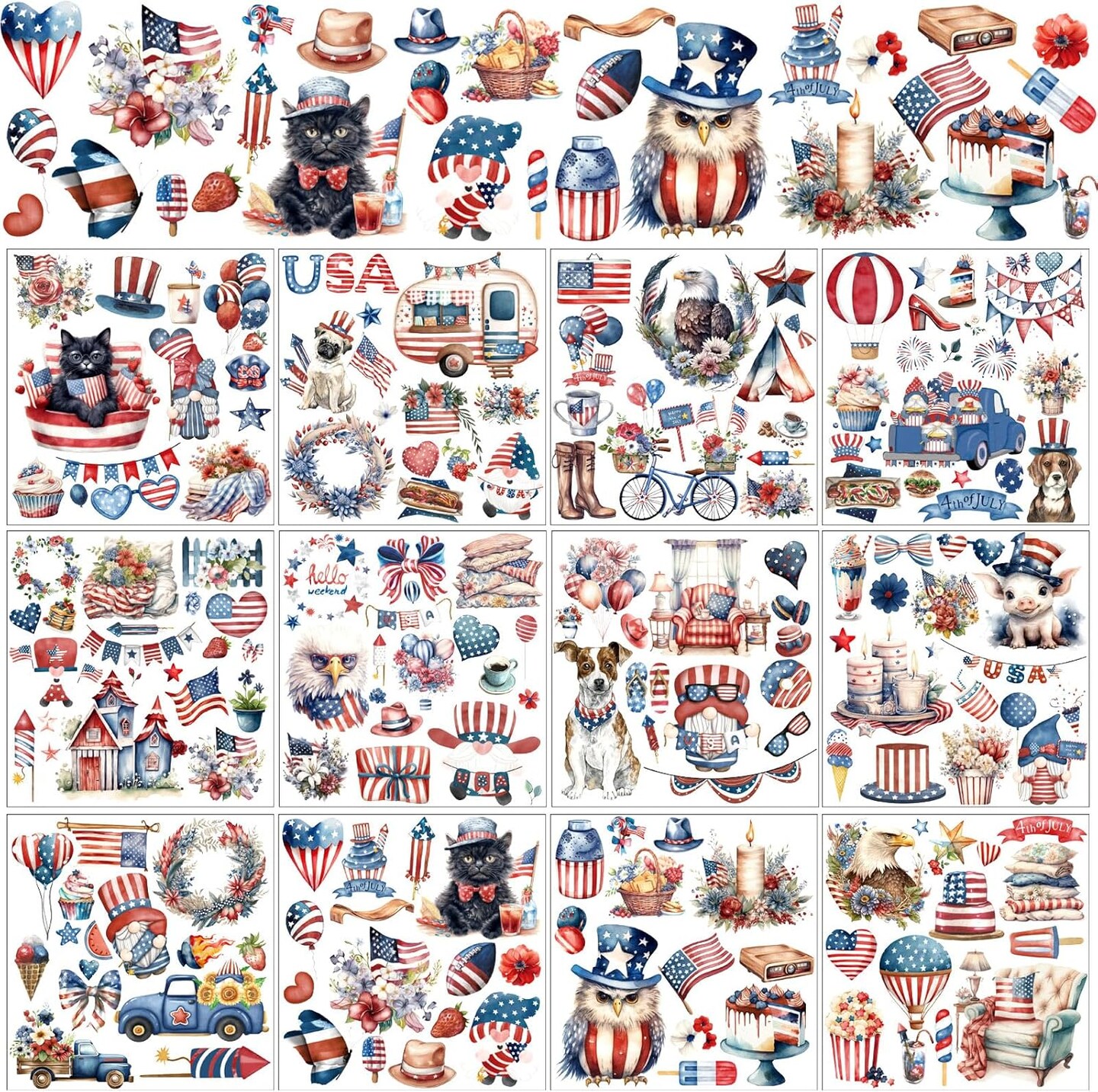 2 Sheets 4th of July Rub on Transfer Stickers (5.5 x 5.7 Inch)