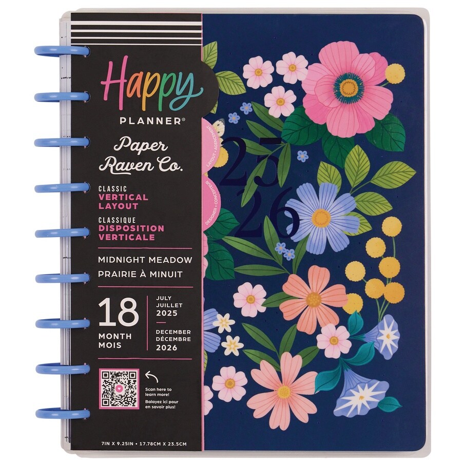 Happy Planner 18-Month Classic Disc Bound Planner-Midnight Meadow; Jul '25 - Dec '26