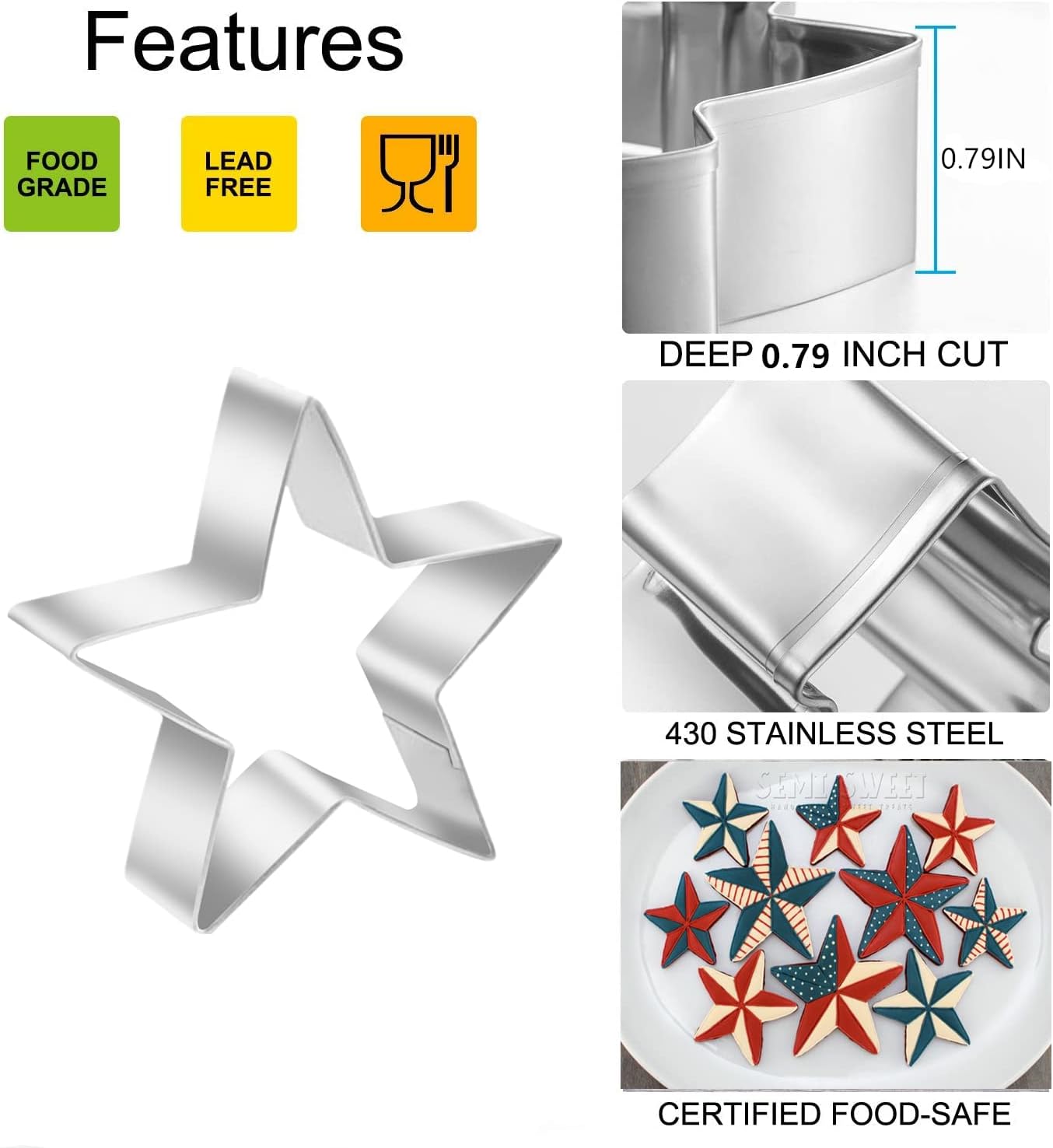 6 Pieces Star Cookie Cutters, 3D Christmas Tree Cookie Cutter Set, 4th of July Cookie