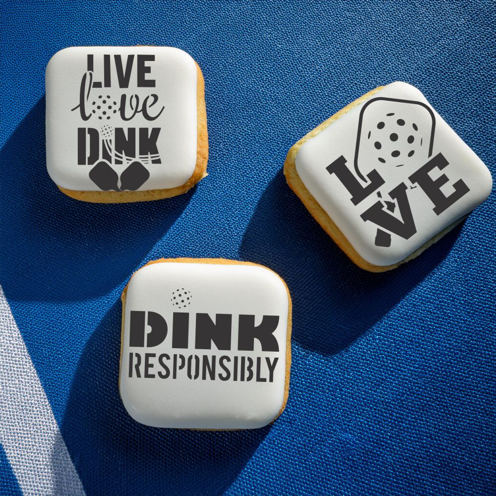 Pickleball Message Cookie Stencil Set | Sports Cookie Stencil | DIY Stencil | Craft Stencil | Confection Couture |