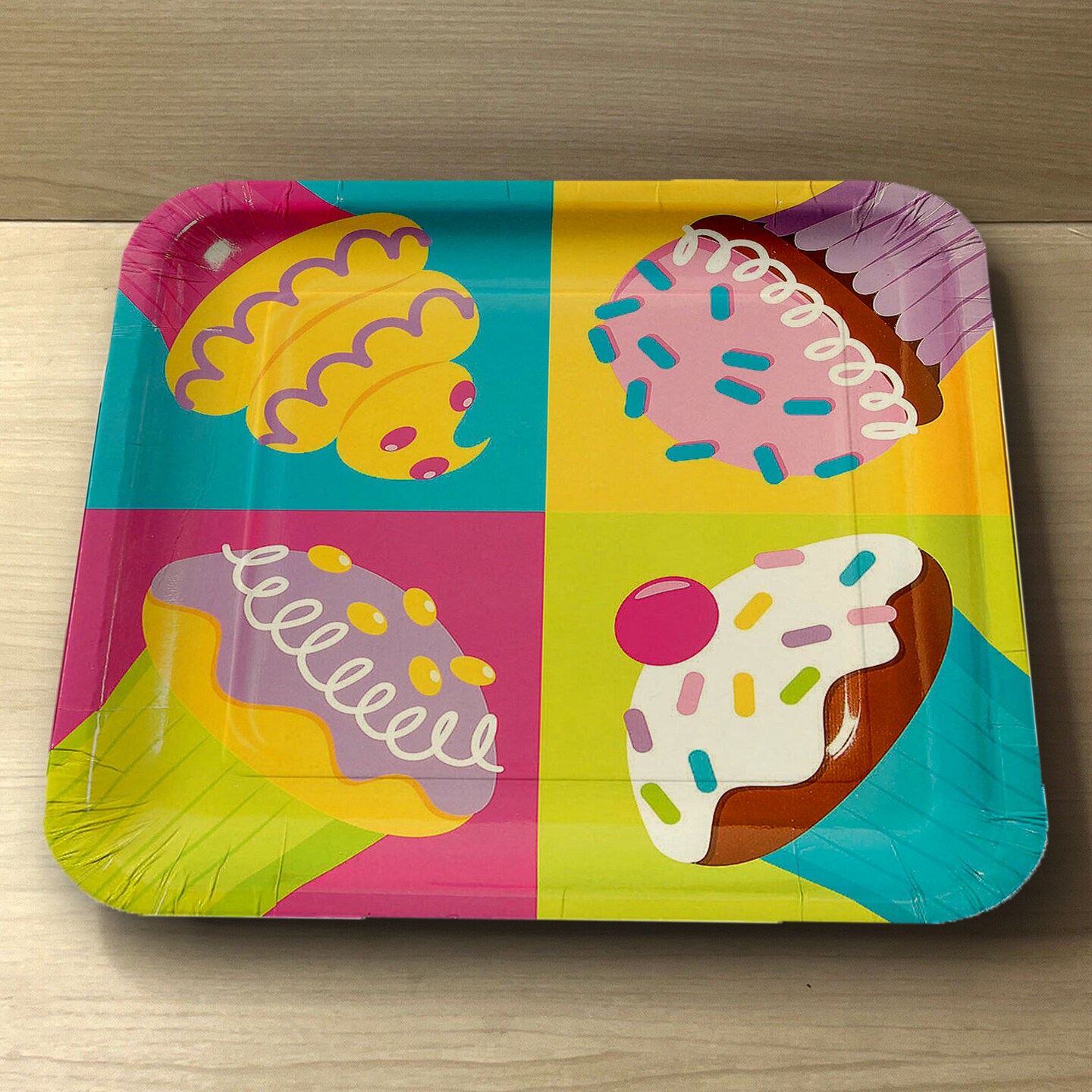 8 Count Pastel Cupcake Party Square Paper Dinner Plates 9" Colorful Dessert-Themed Tableware