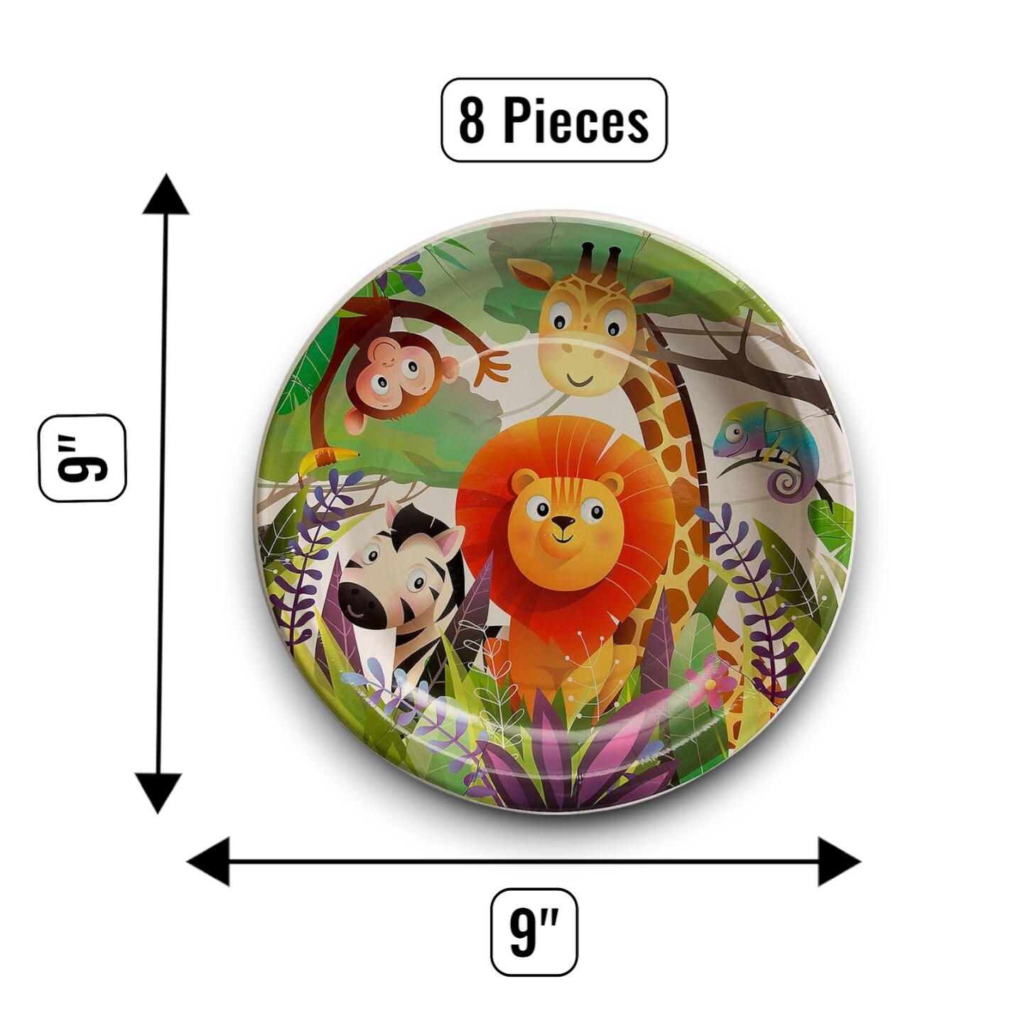 8 Count Zoo Animals Party Disposable Round Paper Dinner Plates 9" Fun Themed Party Plates