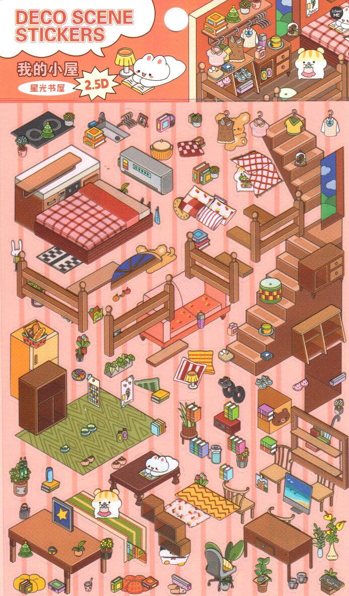 Cozy House Sticker Scene, DIY Isometric Landscape Stickers, Adorabilities