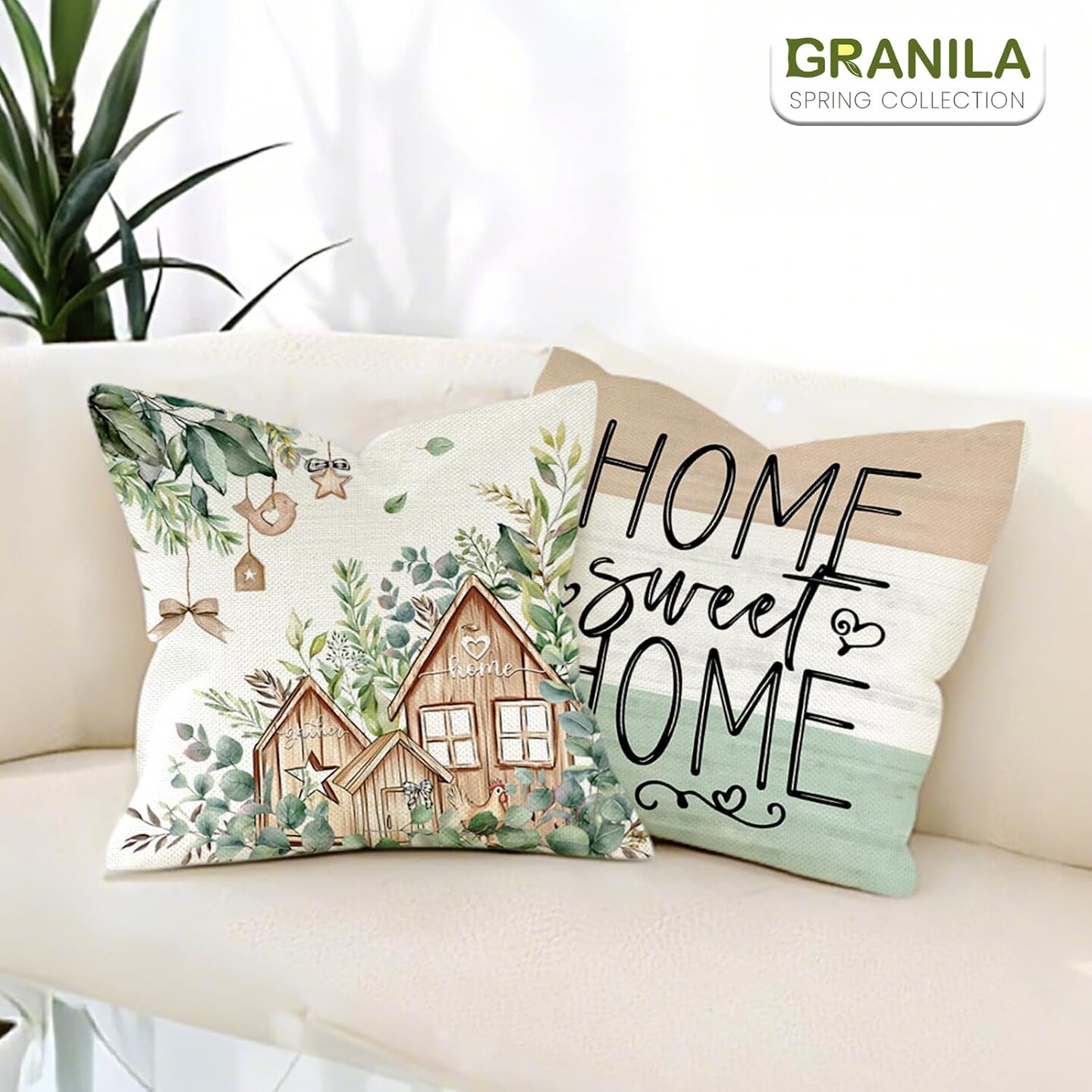 Farmhouse Spring Throw Pillows 18x18 Pillow Cover Set of 4, Colorful Plaid Bless Our Sweet Home Cottage Springtime Summer Seasonal Decorations Cushion Case for Sofa Couch Living Room