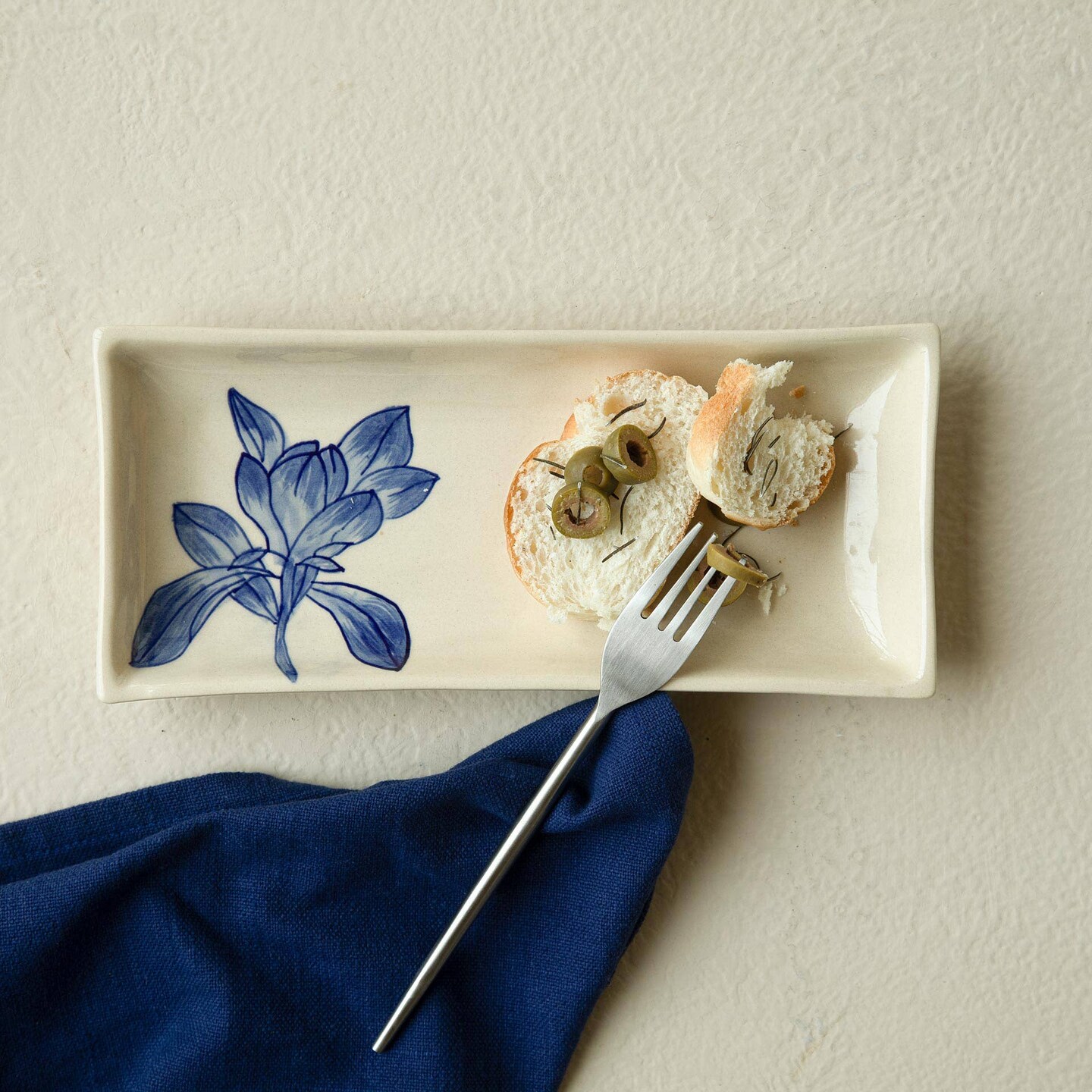 Handcrafted ceramic serving platter with Floral Print - 9.8x4.1x1&#x22;
