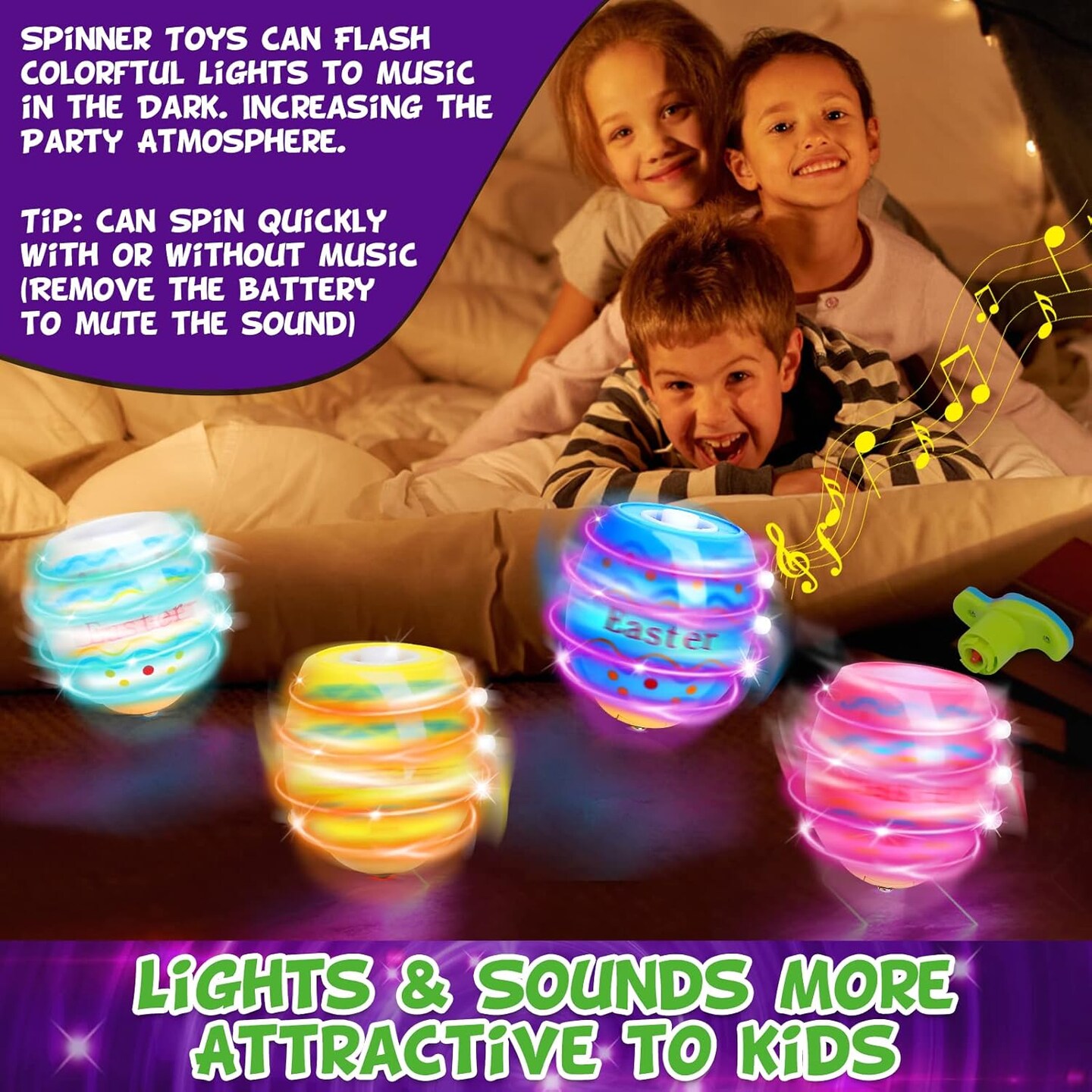Light Up Easter Eggs Toy Gifts for Kids, 6 Easter Egg Spinning Tops with Flash &#x26; Music, Easter Basket Stuffers, Easter Eggs Hunt Prize, Kids Goodie Bag Fillers, Party Favor Novelty Bulk Toys