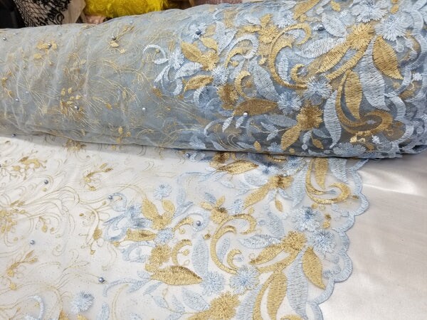 1 Yard Multicolor Floral Bridal Mesh Lace Fabric for Wedding Dresses 50/54 Inch Width