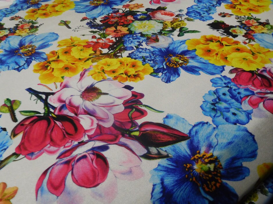 1 Yard Hot Pink Multicolor Floral Print Stretch Velvet Fabric for Fashion Drapes 60 Inch Width