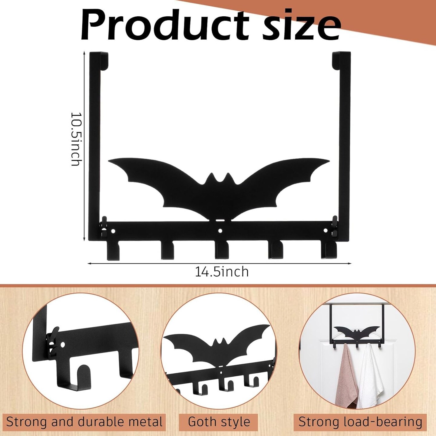 Over The Door Hooks Gothic Shelf Halloween Wall Decor Towel Holder (Bat)
