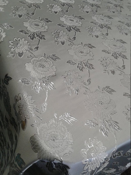 1 Yard Floral Metallic Jacquard Brocade Silver Fabric for Dresses Decor Upholstery 60 Inches Width