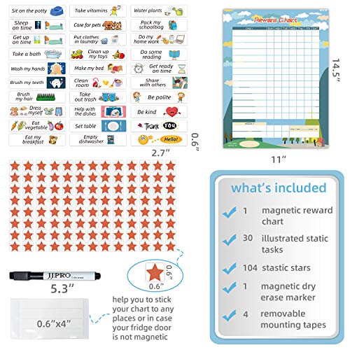 Bahavior Chart for Kid at Home, Reward Chart for Kids Behavior. Each Set Includes 30 tasks, 104 Stars, and one 11&#x201C; x 14.5&#x22; Magnetic Chart- Blue