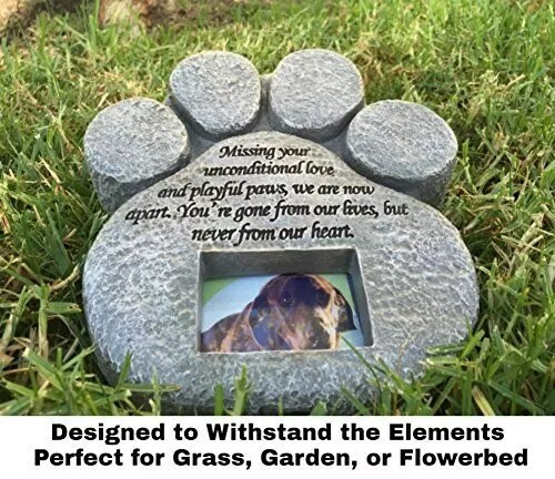 Dog Memorial Stone - Paw Print Pet Memorial Features a Photo Frame Pet Loss Gift