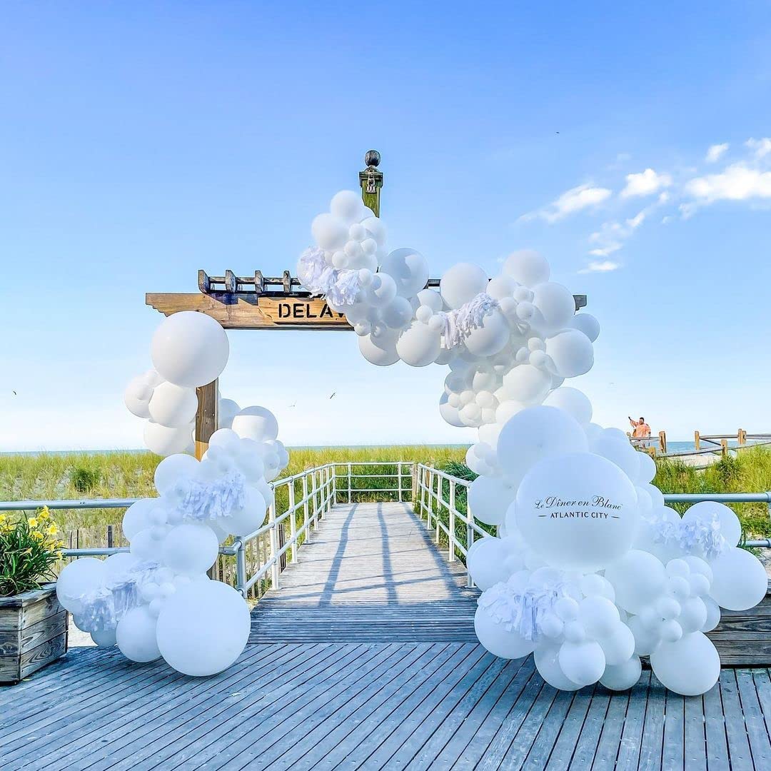100 Pieces Bezente White Balloons Latex Party Balloons, 12 inch Round Helium Balloons for White Themed Wedding Graduation Birthday Party Backdrop Decorations