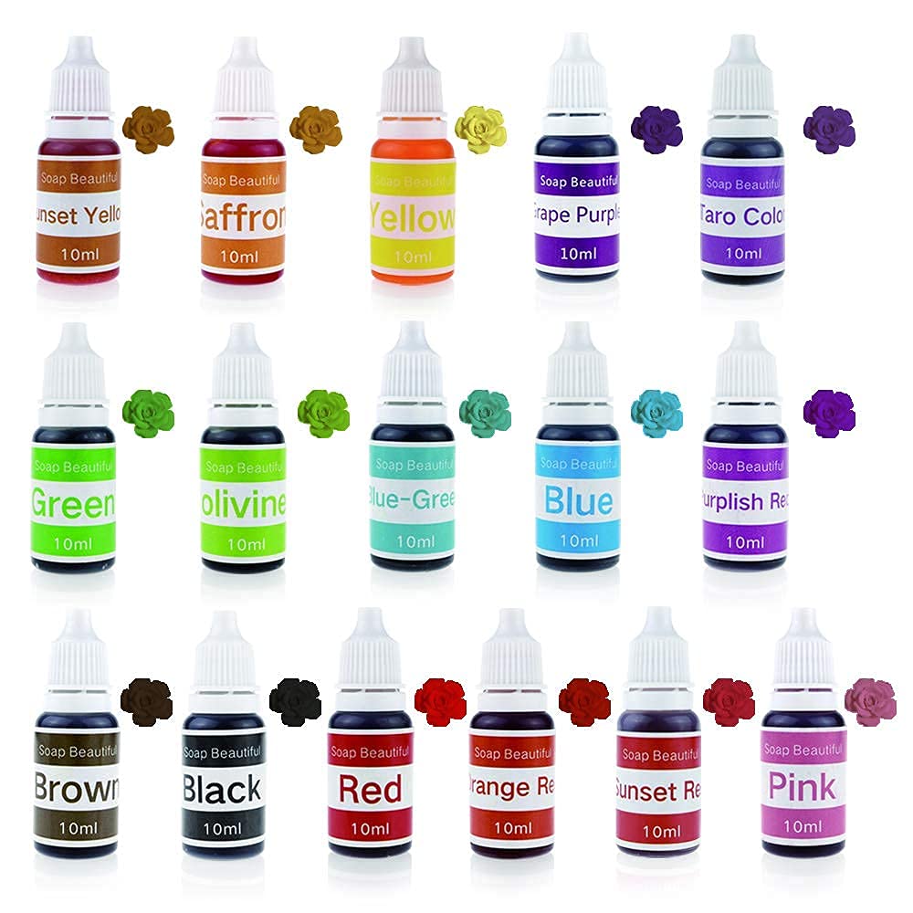 16 Colors Bath Bomb Soap Dye-16 Liquid Colors for Soap Coloring-Gluten Free for Crafting/DIY Slime-Clay-Bath Bomb-Bath Salt-Soap