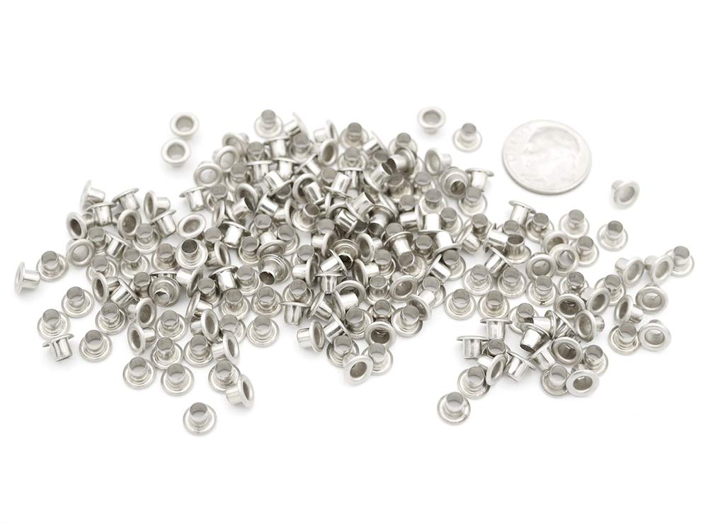 200 Pieces 1/8 Inch ID Grommets Eyelets 3MM Hole Self Backing Eyelet for Bead Cores, Clothes, Leather, Canvas (Silver)