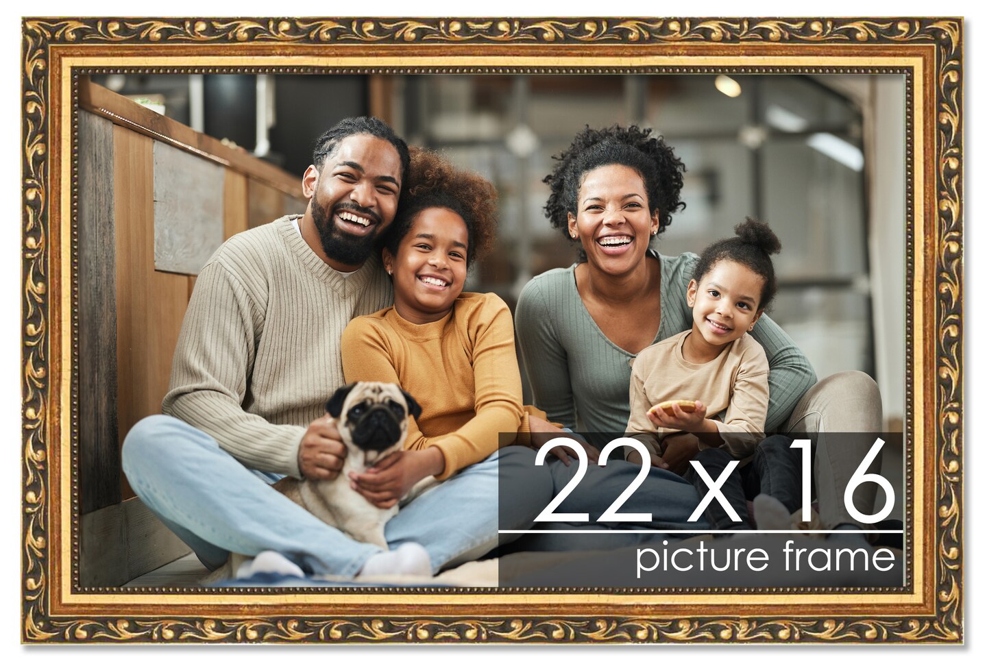 22x16 Solid Wood Antique Picture Frame with UV-Resistant Acrylic &#x26; Acid-Free Backing, Available in 4 Finishes: Bronze, Gold, Silver, and Gold with Black