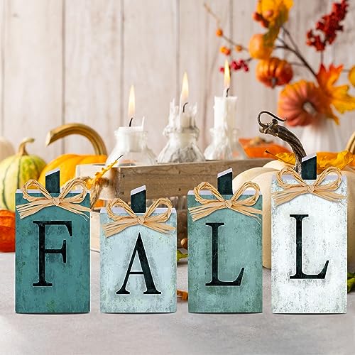 4 Pieces Fall Pumpkin Wooden Signs Decoration,Blue Autumn Tiered Tray Pumpkin Tabletop Decor for Thanksgiving Fall Home Kitchen Harvest Party Decor Supplies