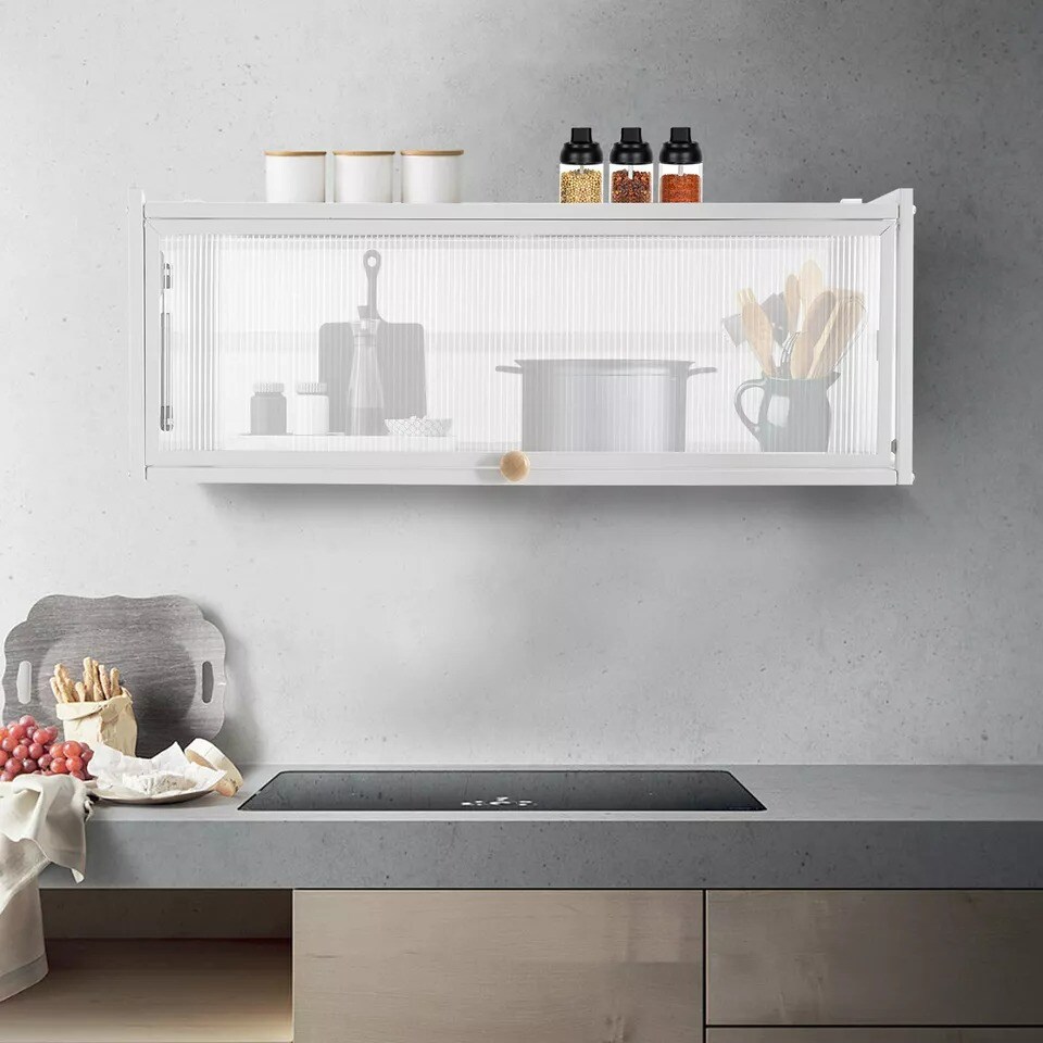 Wall Mount Cabinet Kitchen Book Storage Cabinet Bathroom Cupboard Flip up Door