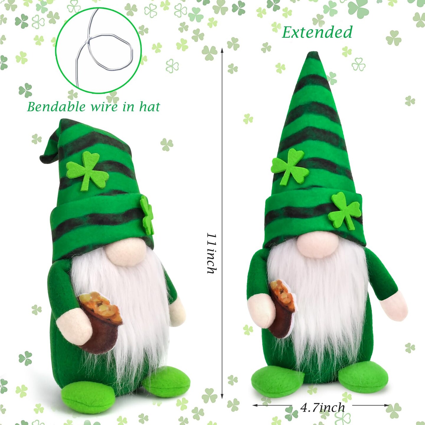 2 Pack Gnomes Plush Lucky Green Shamrock Home Table Decor Ornaments for Irish Saint Patrick&#x27;s Day