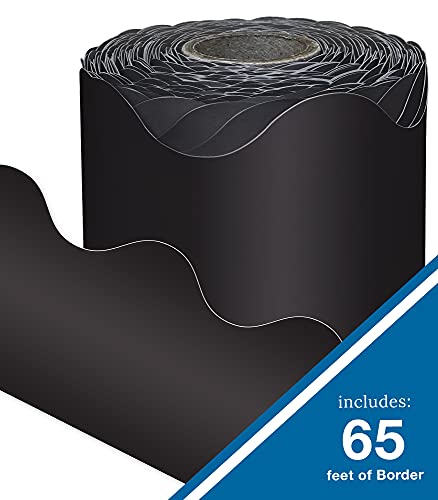 65 Feet Black Bulletin Board Borders, Scalloped Border Trim, Rolled Classroom Borders for Bulletin Board, White Board, Cork Board, Locker, and Classroom D&#xE9;cor