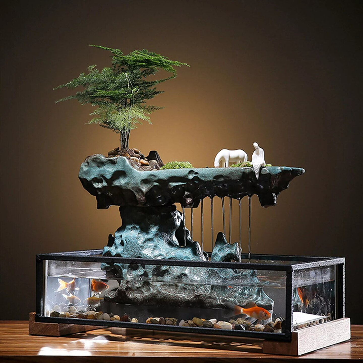 Desktop Fountain Tabletop Water Fountains with Fish Tank Bedroom Decoration