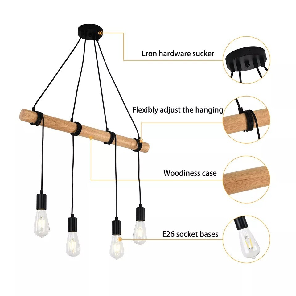 Pendant Lamp Chandelier Modern Farmhouse Fixture Rustic Wood Ceiling Light
