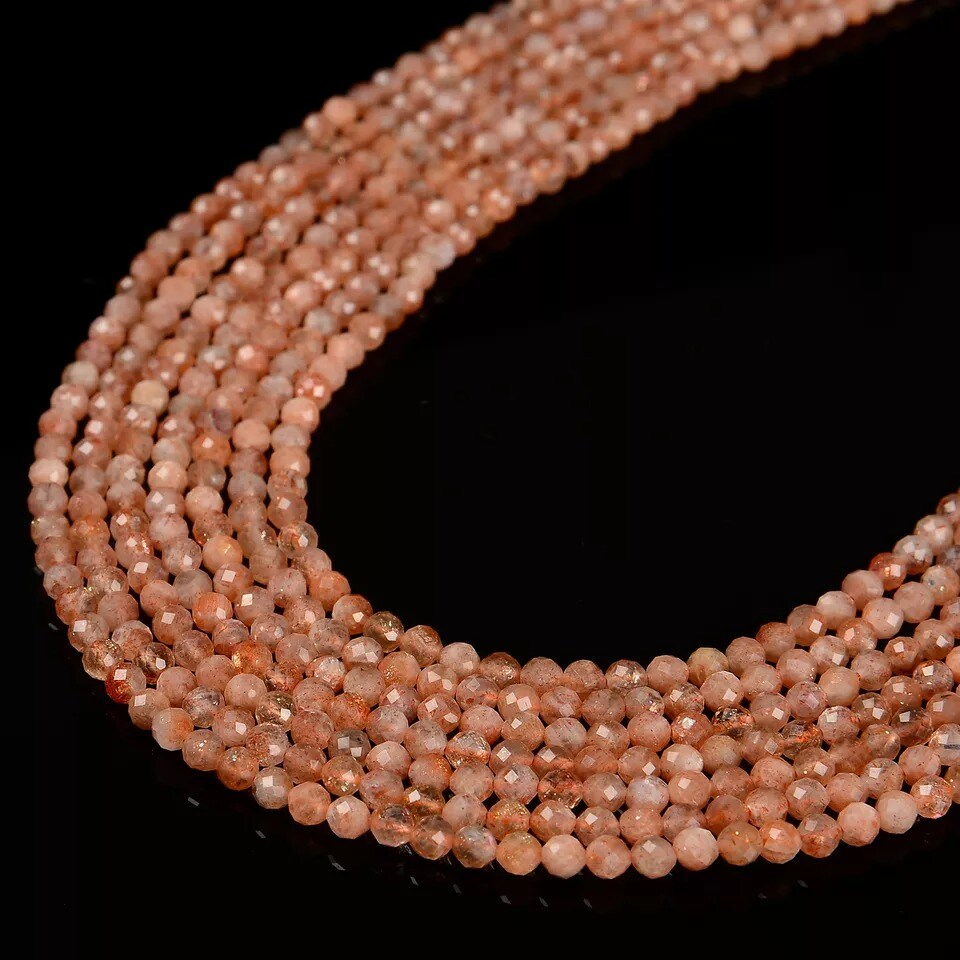Natural Sunstone Faceted Round Beads Size 3.5-4mm 15.5&#x27;&#x27; Strand