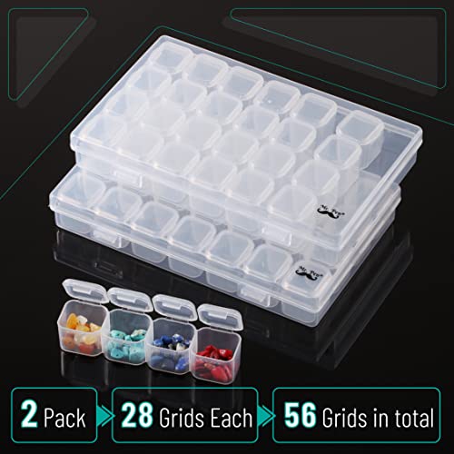 28 Grids, 2 Pack, Bead Storage Containers with 160pcs Label Stickers, Diamond Art, Bead Box, Diamond Painting Organizer
