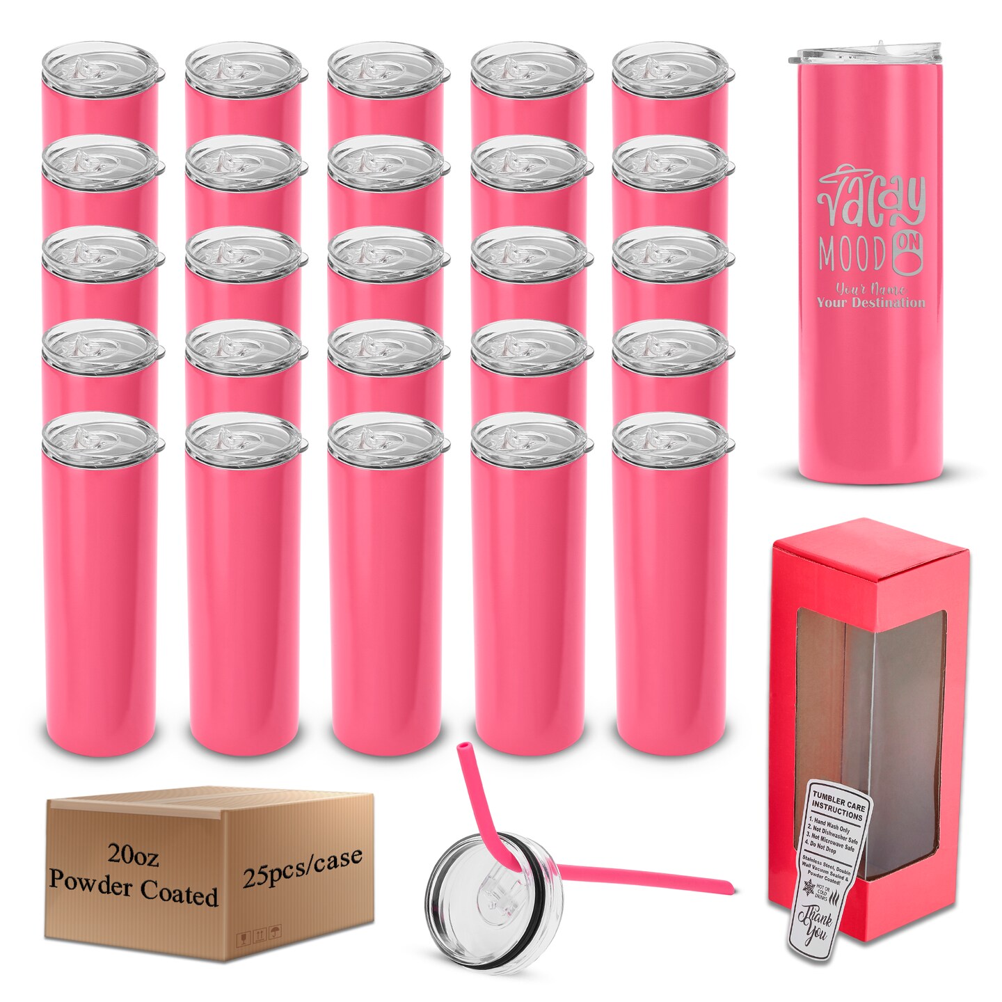 makerflo 20 oz Skinny Powder Coated Tumbler, Stainless Steel Insulated Travel Tumbler Mug with Splash Proof Lid & Straw, for Tea, Wine, Water, Hot Cold Drink, For Personalized DIY Gifts