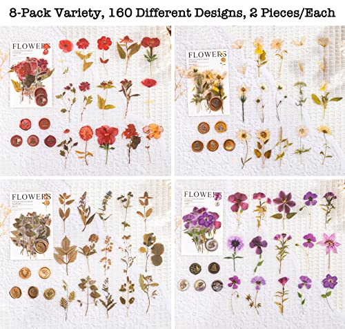320 Pieces Pressed Flower Themed Stickers Set Dried Flowers Resin Stickers Decals Floral Botanical Journaling Stickers for Scrapbook Supplies Junk Journal Bullet Journal Planner Laptops