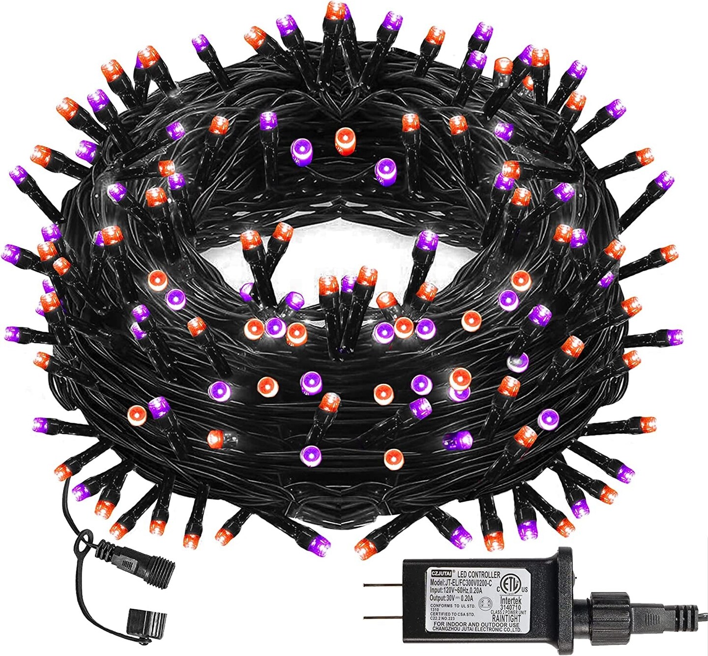 Halloween 300 LED String Lights, 100FT String Lights with 8 Lighting Modes, Halloween Decorations for Party Carnival Supplies, Outdoor Yard Garden Decor (Purple &#x26; Orange)